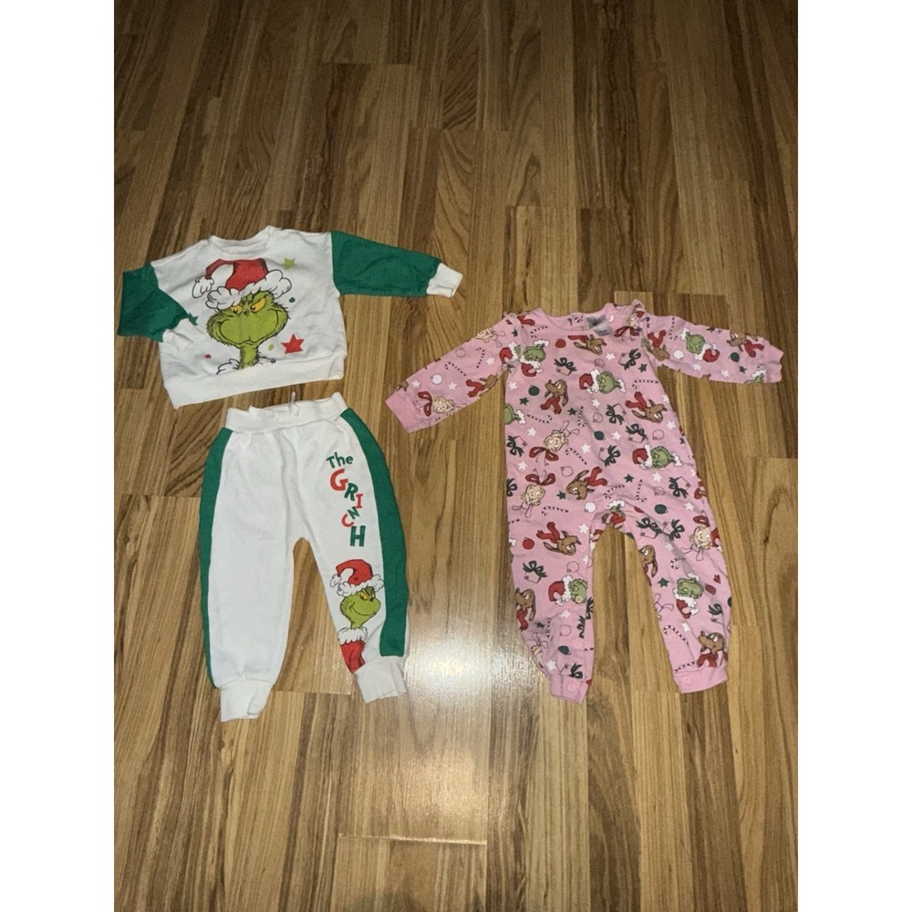 The Grinch Christmas One Piece Outfit Pajama Set Lot Sz 18 Months